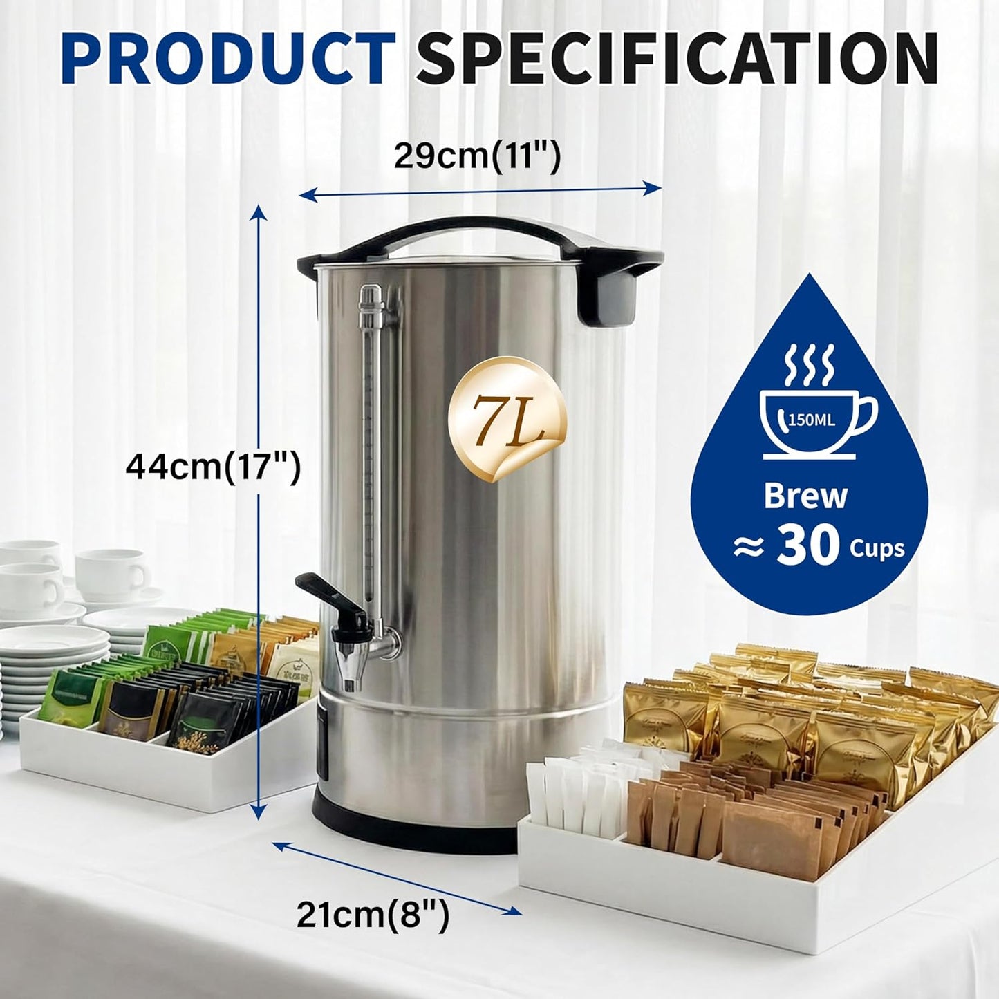 Dispensador agua caliente urna 7L acero inox 304 control digital