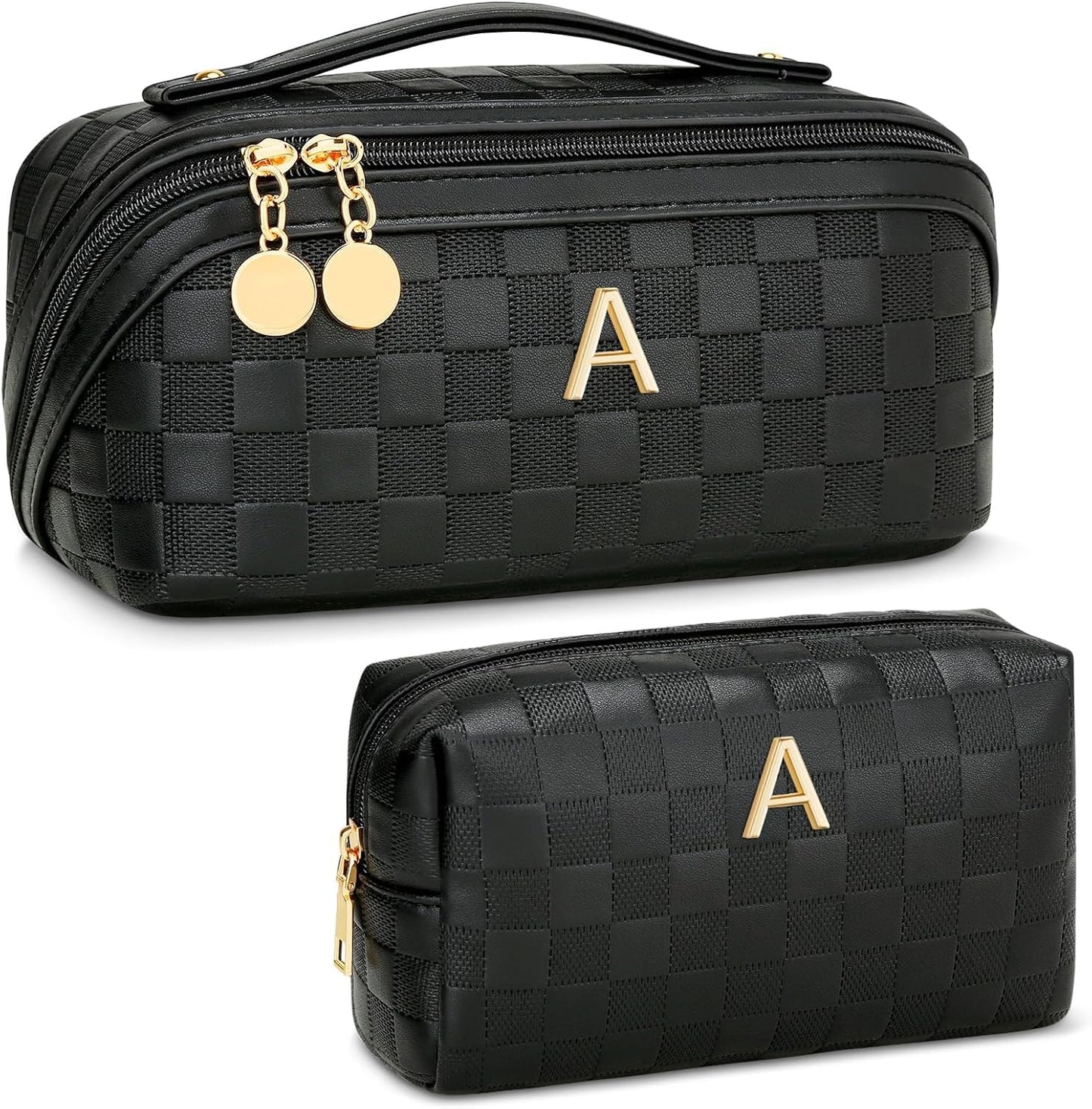 Bolsa maquillaje PU inicial con compartimentos para mujer