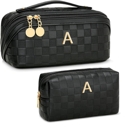Bolsa maquillaje PU inicial con compartimentos para mujer