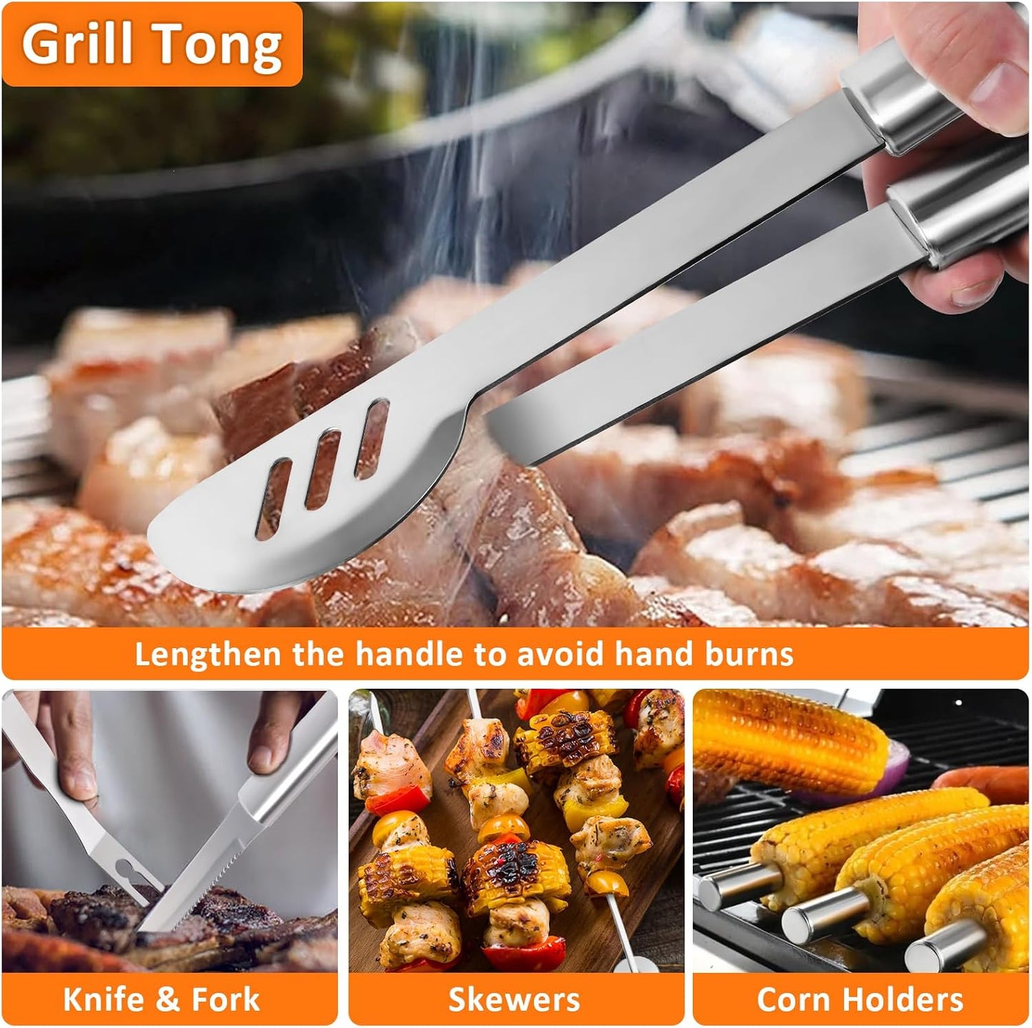 Juego 18 Pzas Utensilios Barbacoa Acero Inox Estuche Aluminio