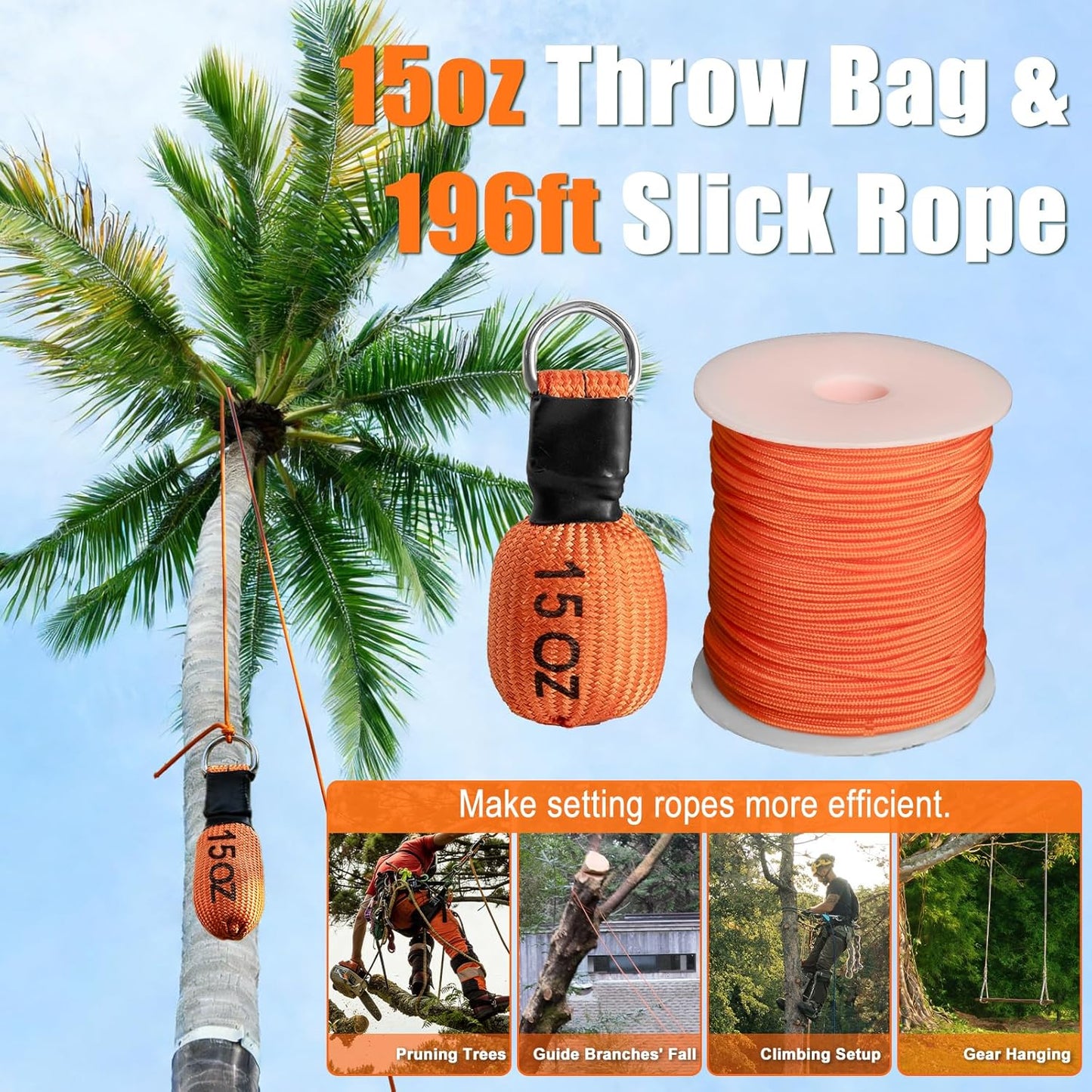 Kit tiro Arborist 15oz cuerda paracaídas 196pies poliéster