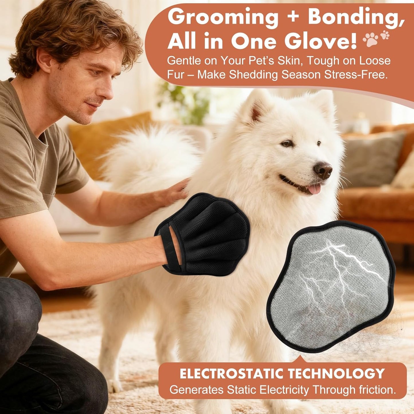 Guante electrostático para eliminar pelo de mascotas gatos perros