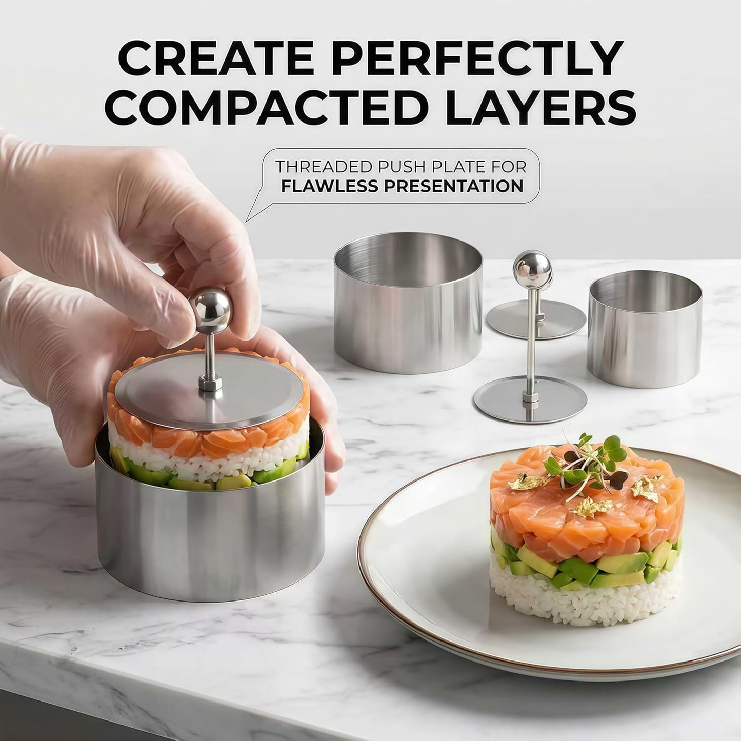 Juego de 3 anillos de acero inoxidable para tartas y pasteles