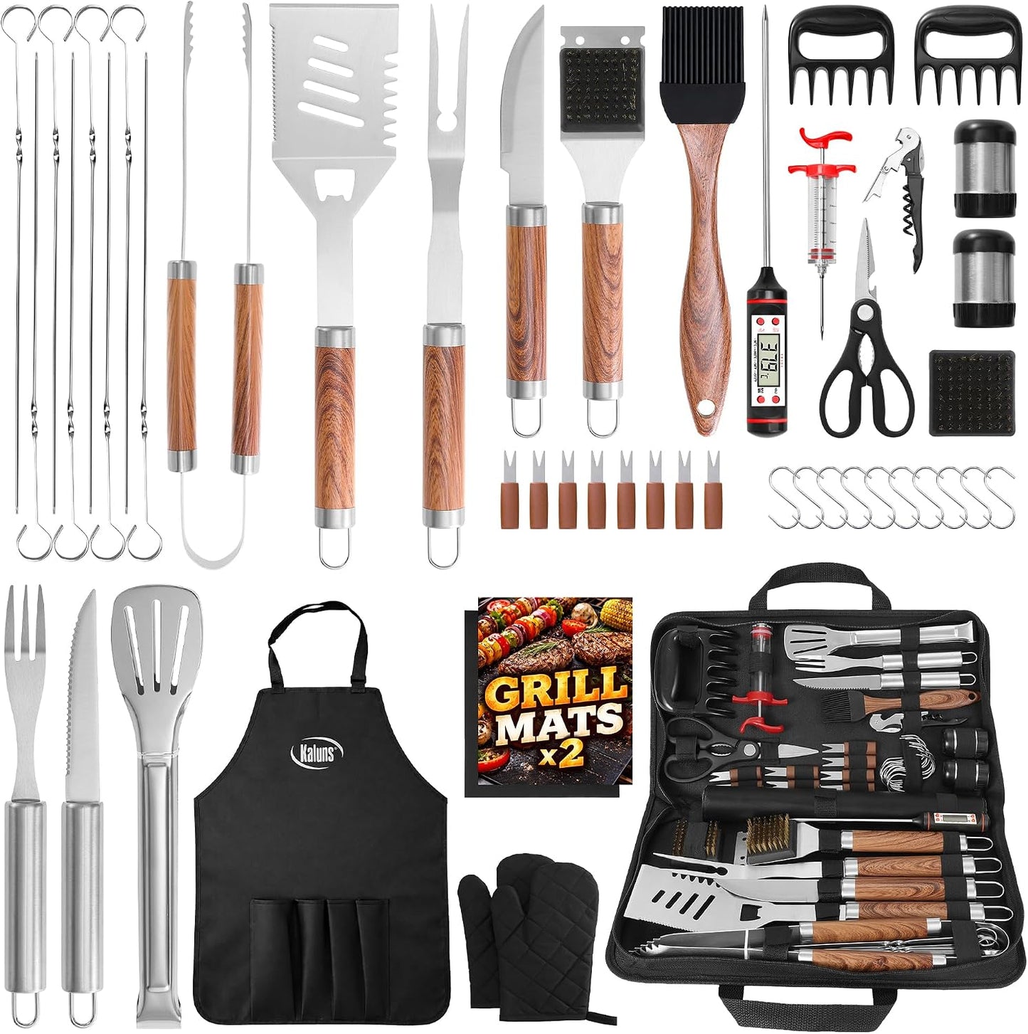 Set 50 Pzas Herramientas Barbacoa Acero Inox con Funda y Termómetro