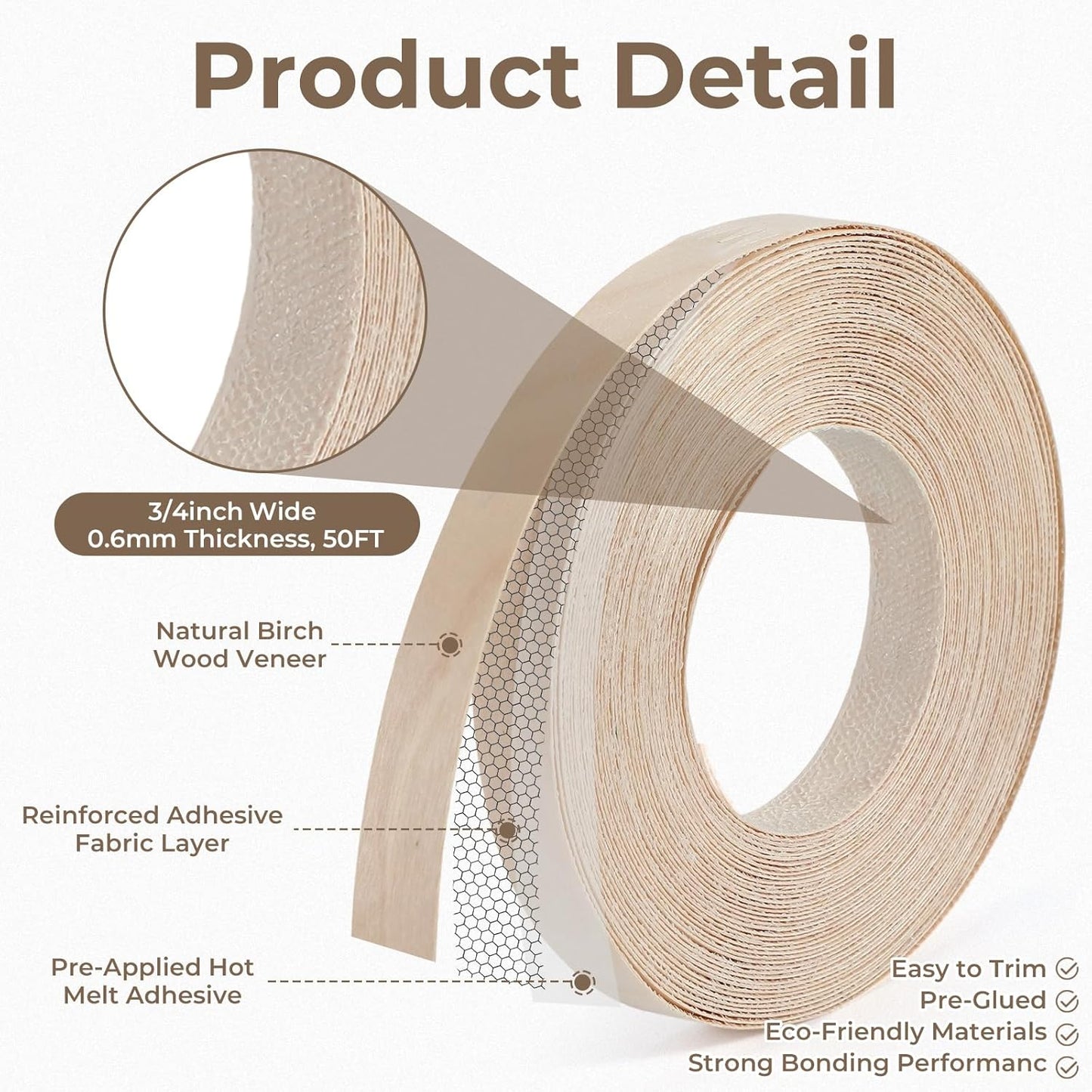 Kit 2 Rollos Bandas Borde Madera Cortadora 3/4pulg Contrachapada