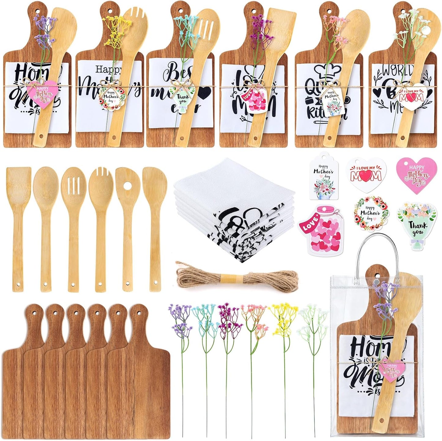 Set 12 Tablas Cortar Bambú Cocina Charcutería Espátula Cucharas