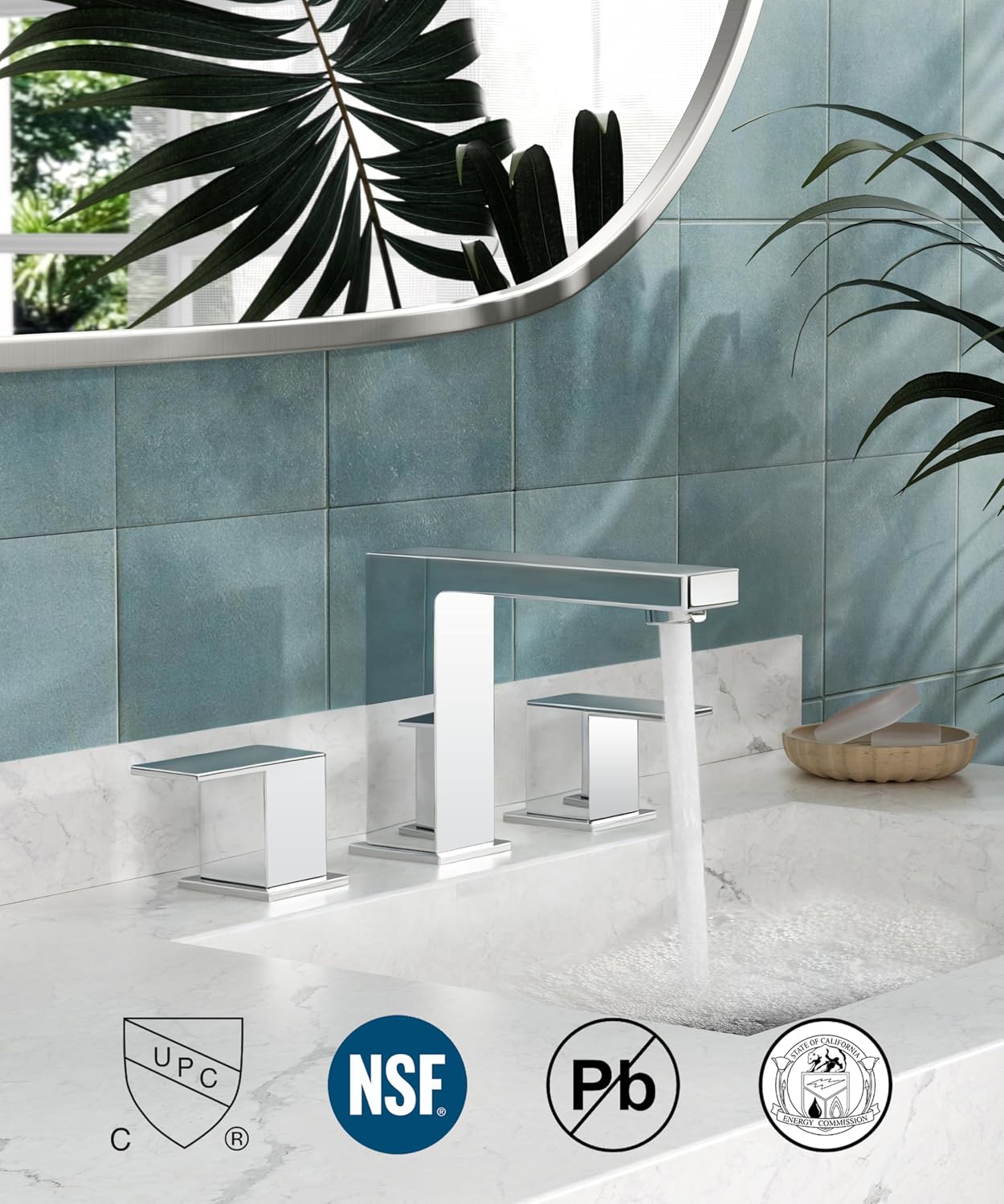 Grifo baño cromado 3 agujeros 8pulg drenaje metal