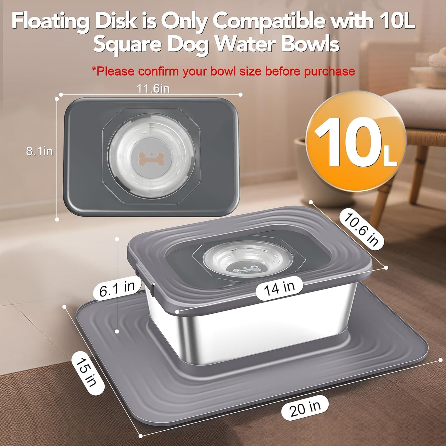 Disco flotante acero inox 10L para cuencos sin derrames