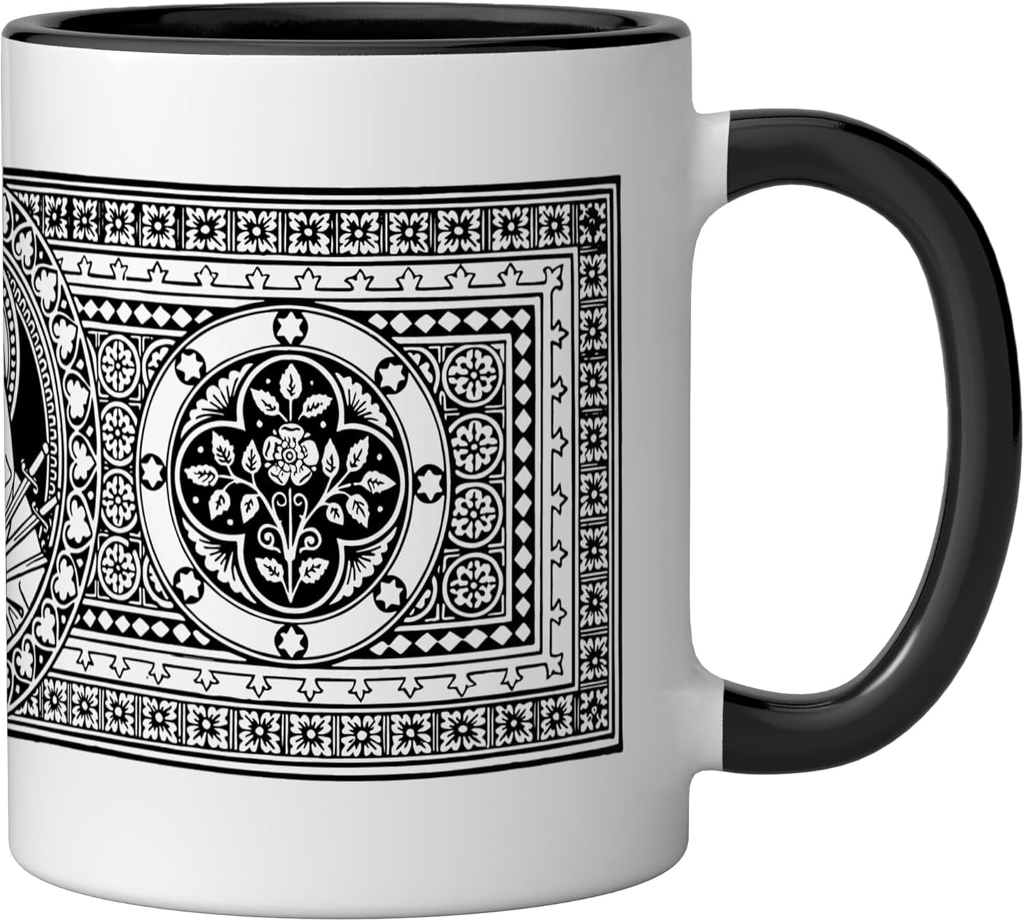 Taza de cerámica católica Mary Breviarium Our Lady of Sorrows Mater Dolorosa negro y blanco