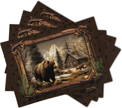 Juego de 4 manteles individuales con diseño de oso rústico 12 x 18 pulgadas