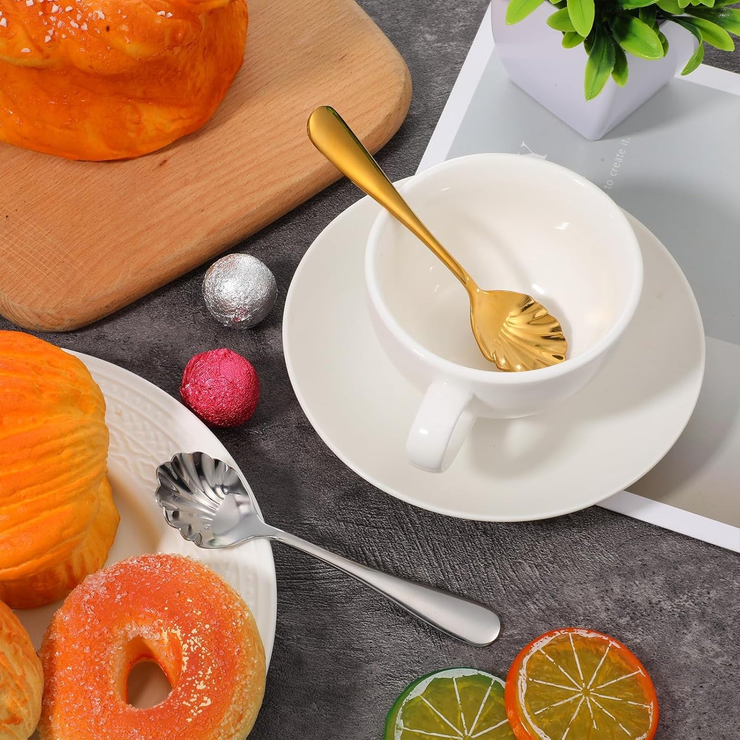 4 cucharas de acero inoxidable con forma de concha para postre y gelatina