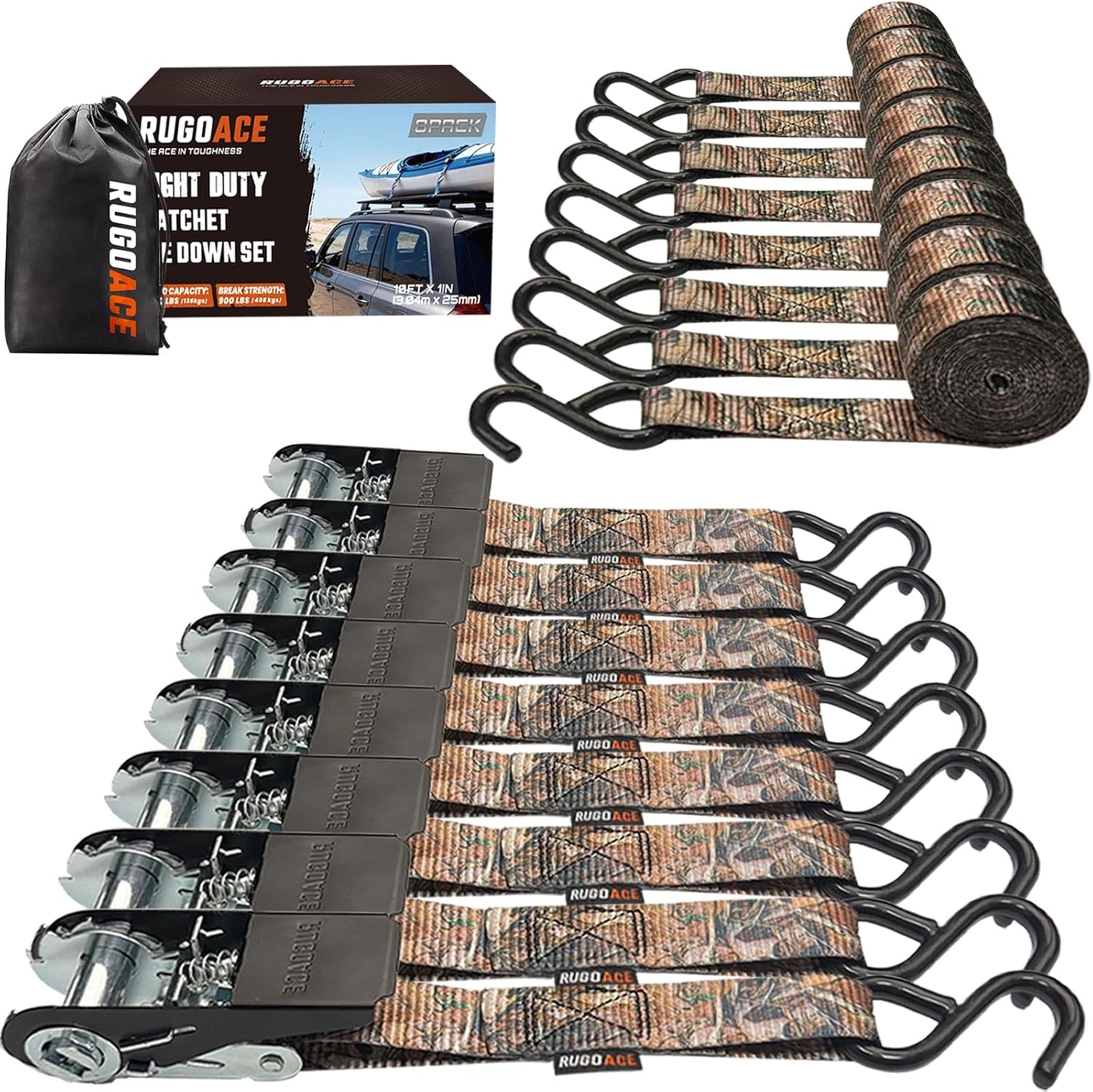 8 Correas Amarre Trinquete 1pulg x10ft Capacidad 300lb