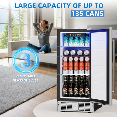 Refrigerador bebidas bajo encimera 15pulg puerta acero inox