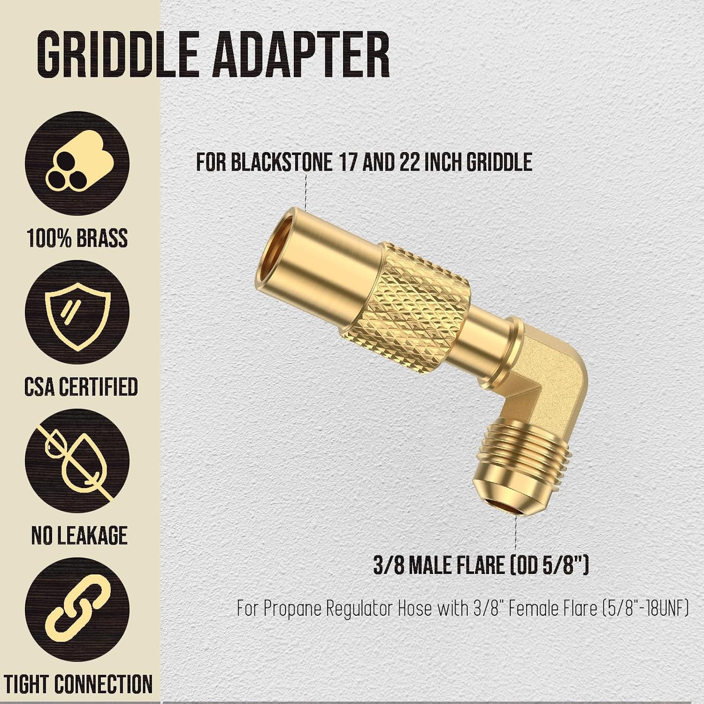 Adaptador codo propano macho latón 3/8pulg para parrilla