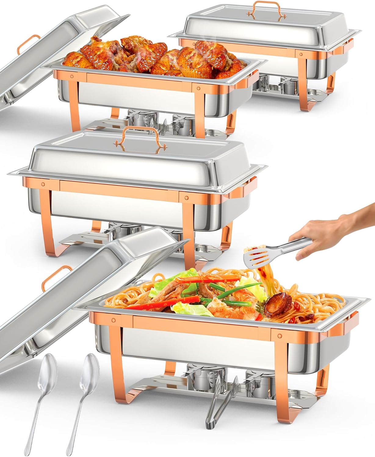 Set 4 Chafer Acero Inox 8qt Rectangular con Soporte