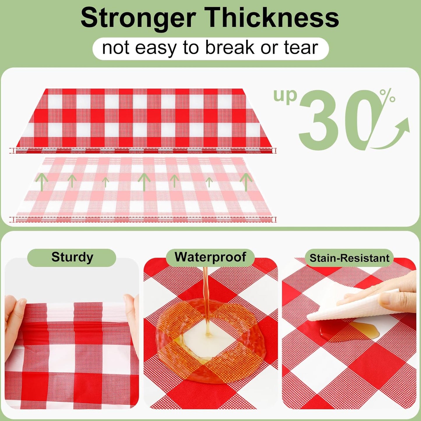 3 Pzas Manteles Plásticos 54x108pulg Rojo Gingham y Blanco