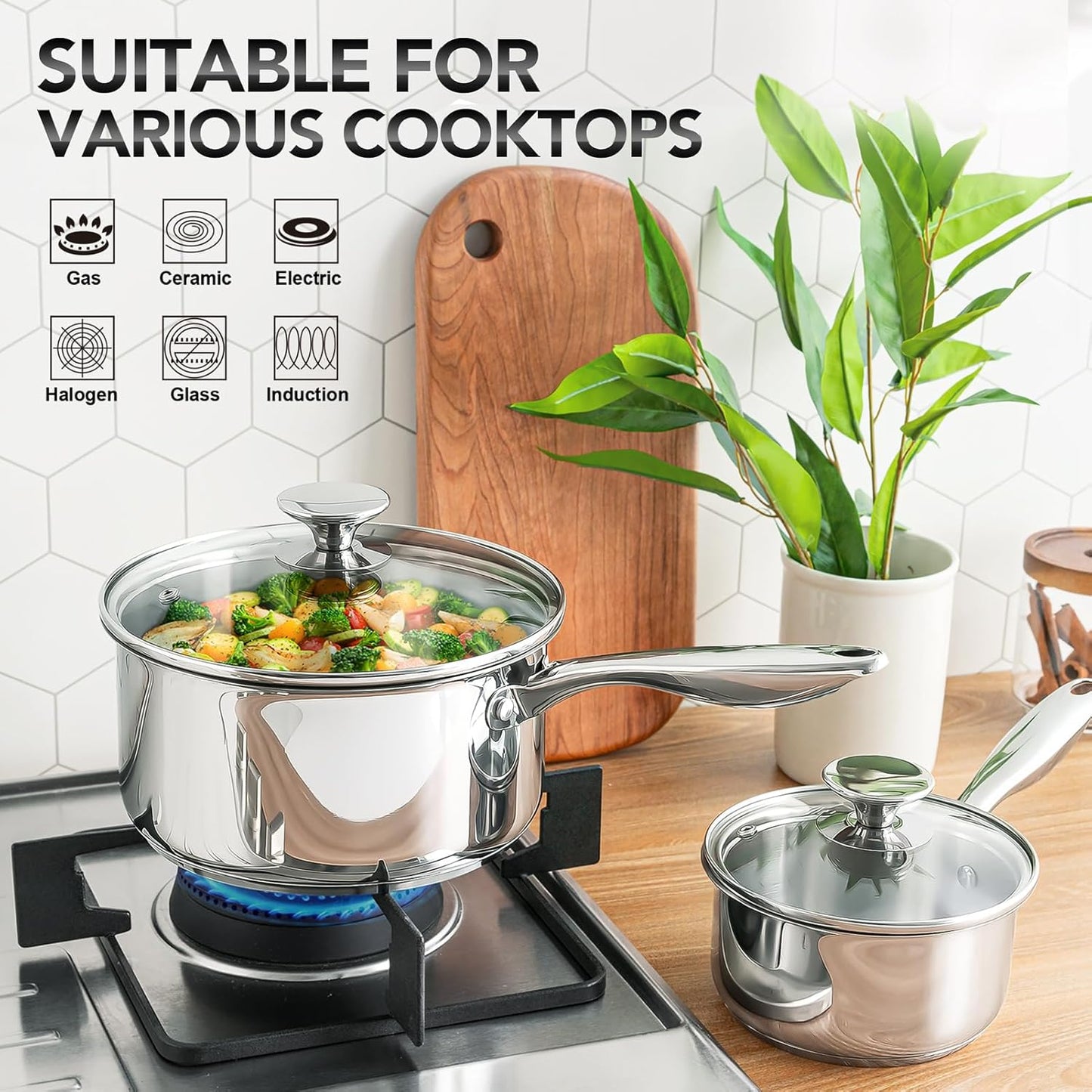 Set cacerolas acero inox 1qt y 2qt sartenes 8-11pulg