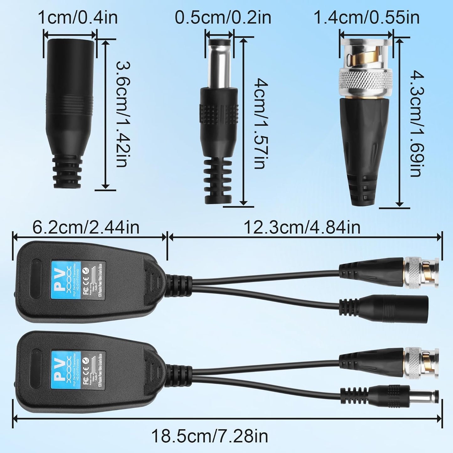 Balun RJ45 a BNC Transmisor AHD/CVI/TVI 1080P para CCTV
