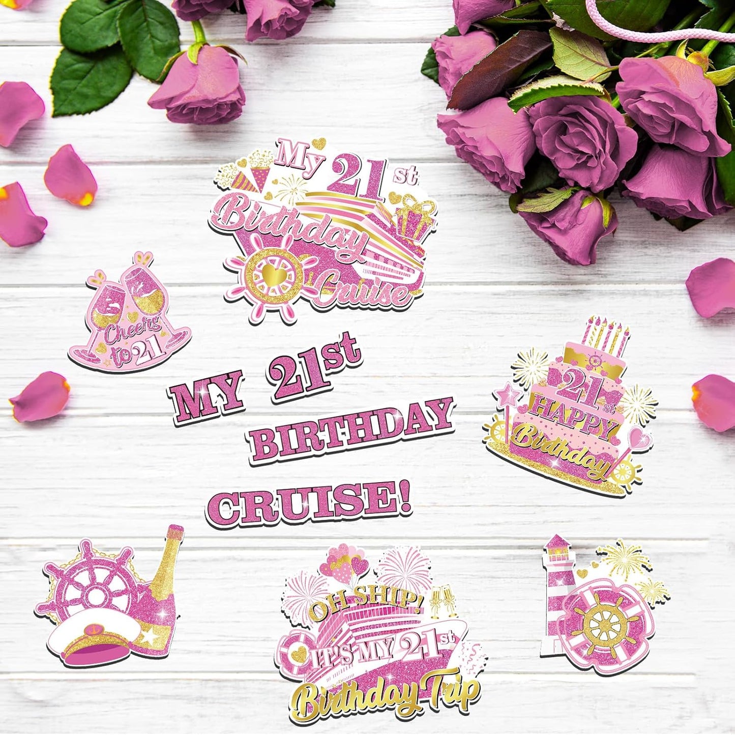 Imanes puerta cumpleaños 21 oro rosa decoración magnética coche