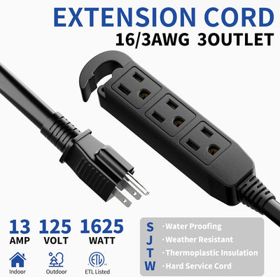 Cable extensión exterior 15ft 3 tomas impermeable