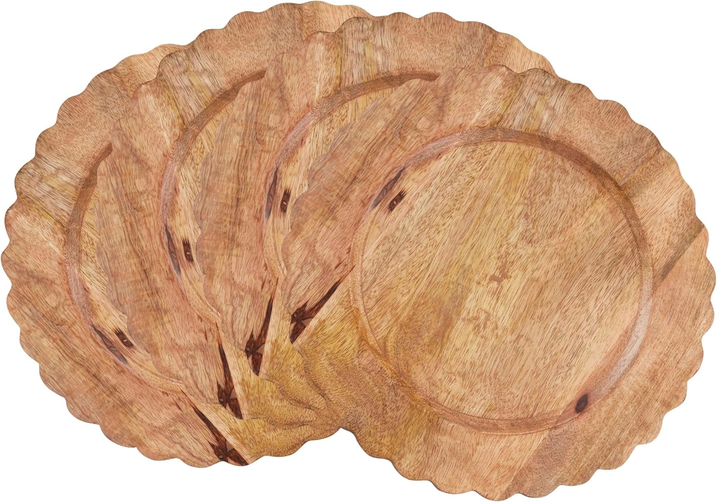 Plato decorativo madera mango ondulado set 4 para mesa redonda