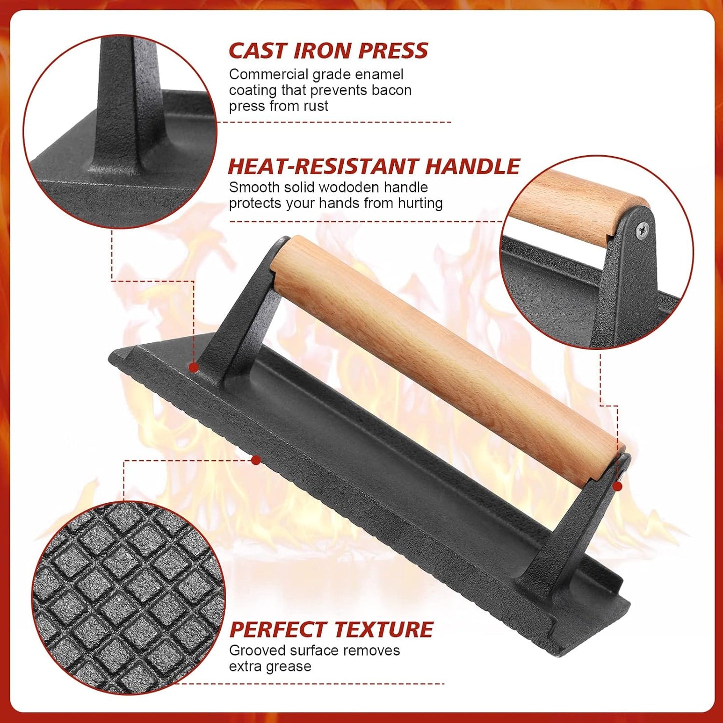 Prensa parrilla hierro fundido 8x4pulg 2.2lb