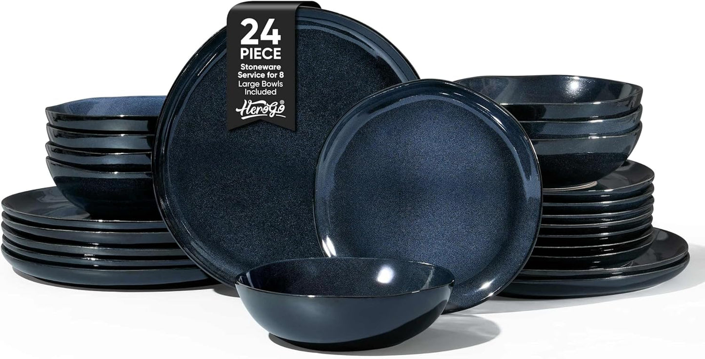 Set 24 Pzas Vajilla Cerámica Azul Estrellado Microondas