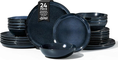 Set 24 Pzas Vajilla Cerámica Azul Estrellado Microondas