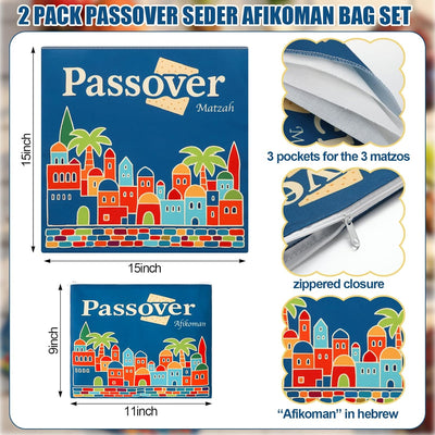 Juego 2 bolsas Afikoman 3 capas para Pesaj rústico