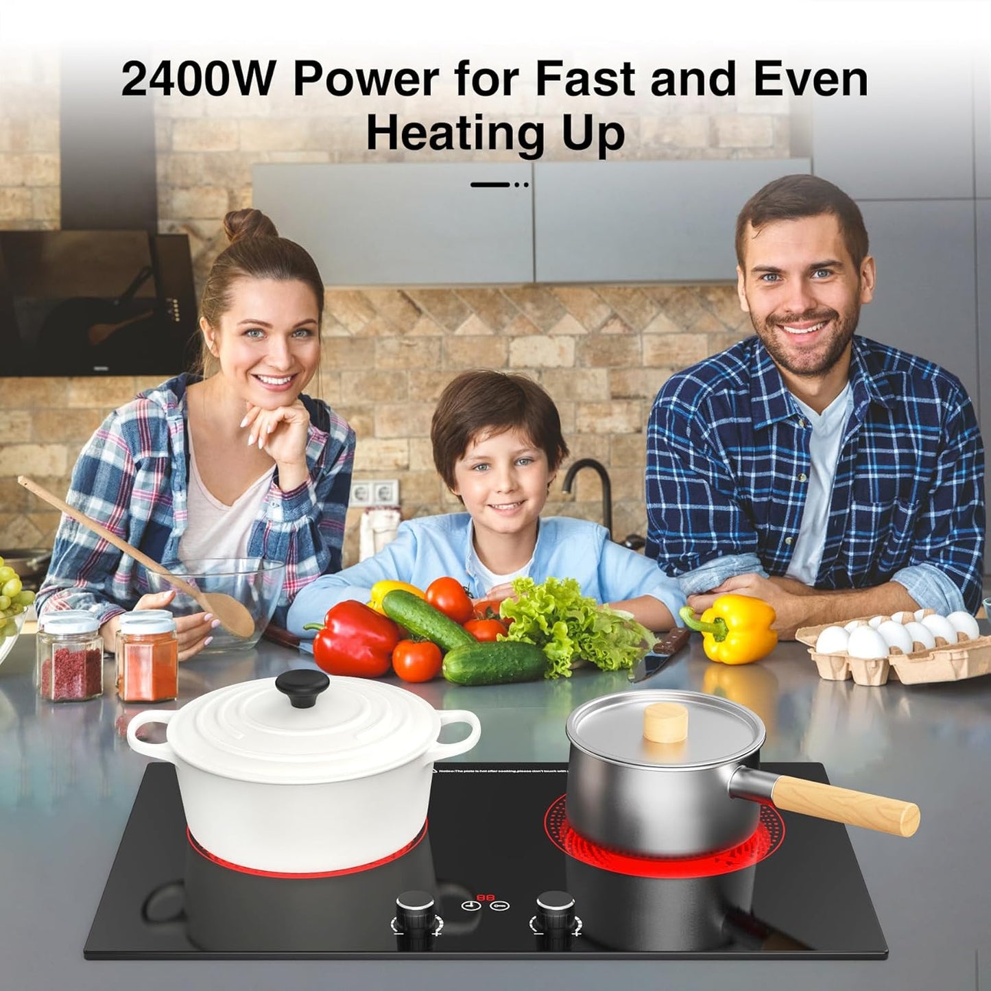 Placa cocina cerámica 2400W 110V con tactil y perilla 10 ajustes