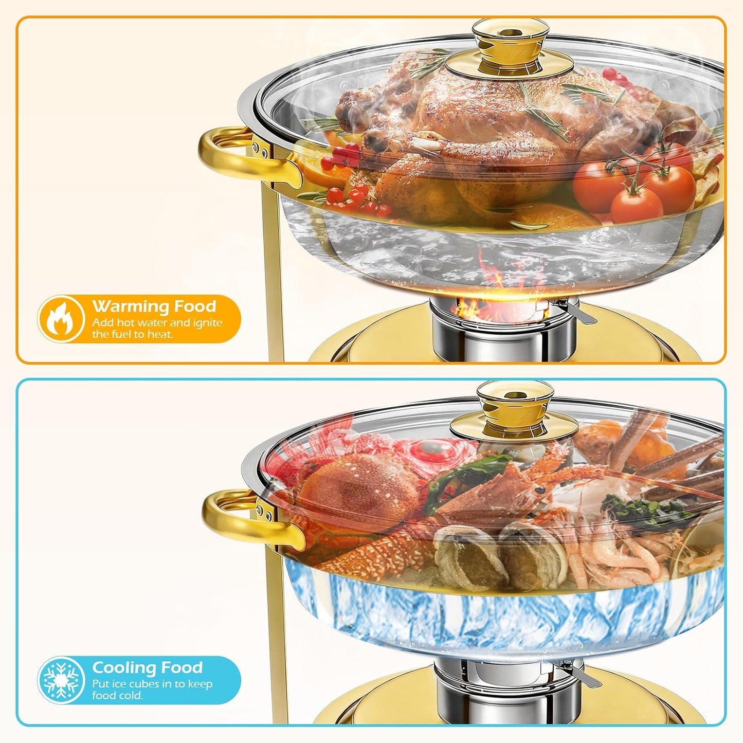 Set 2 Platos Bufé Redondos Dorados 6qt