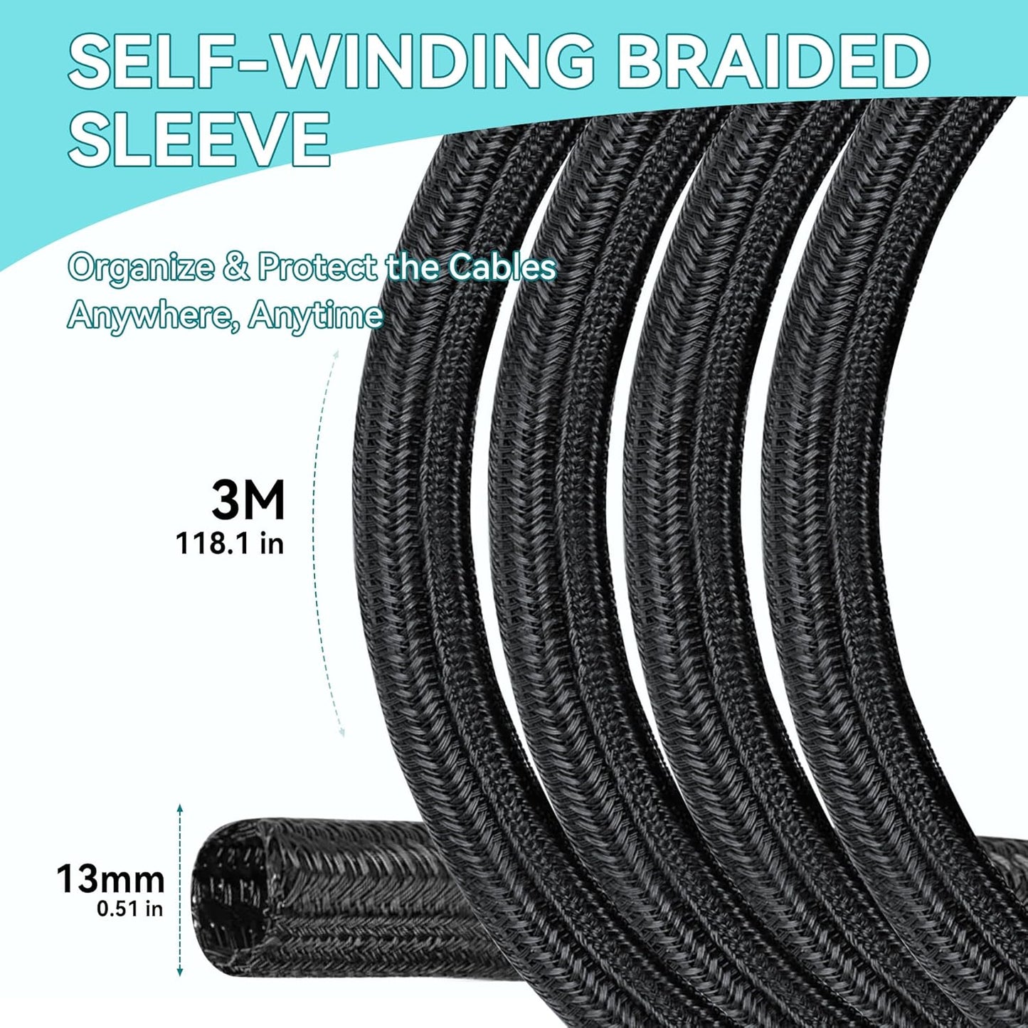 Funda gestionadora cables 0.512pulg-9.84pies negro