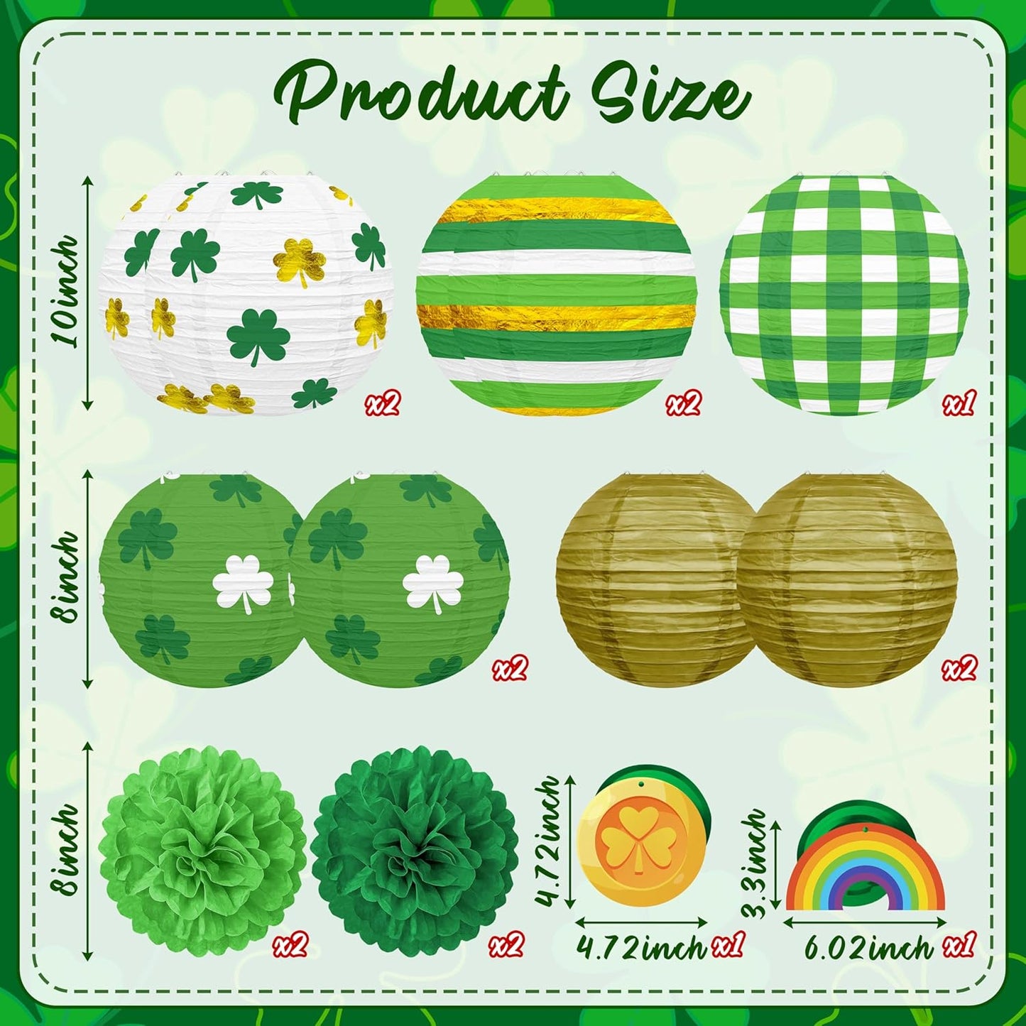 15 Linternas Papel San Patricio Trébol Oro Verde Decoración