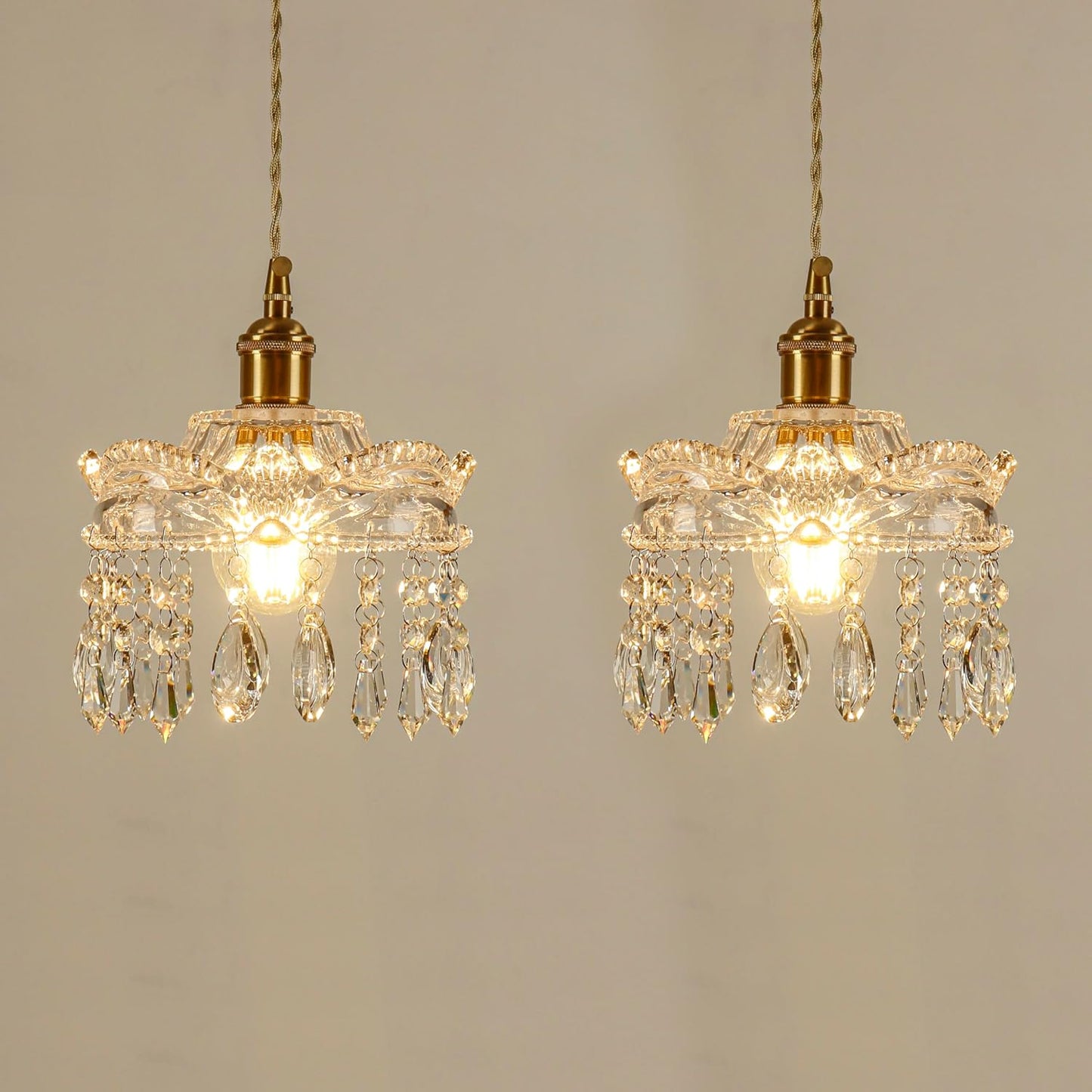 Lámpara colgante moderna de cristal con base latón ajustable