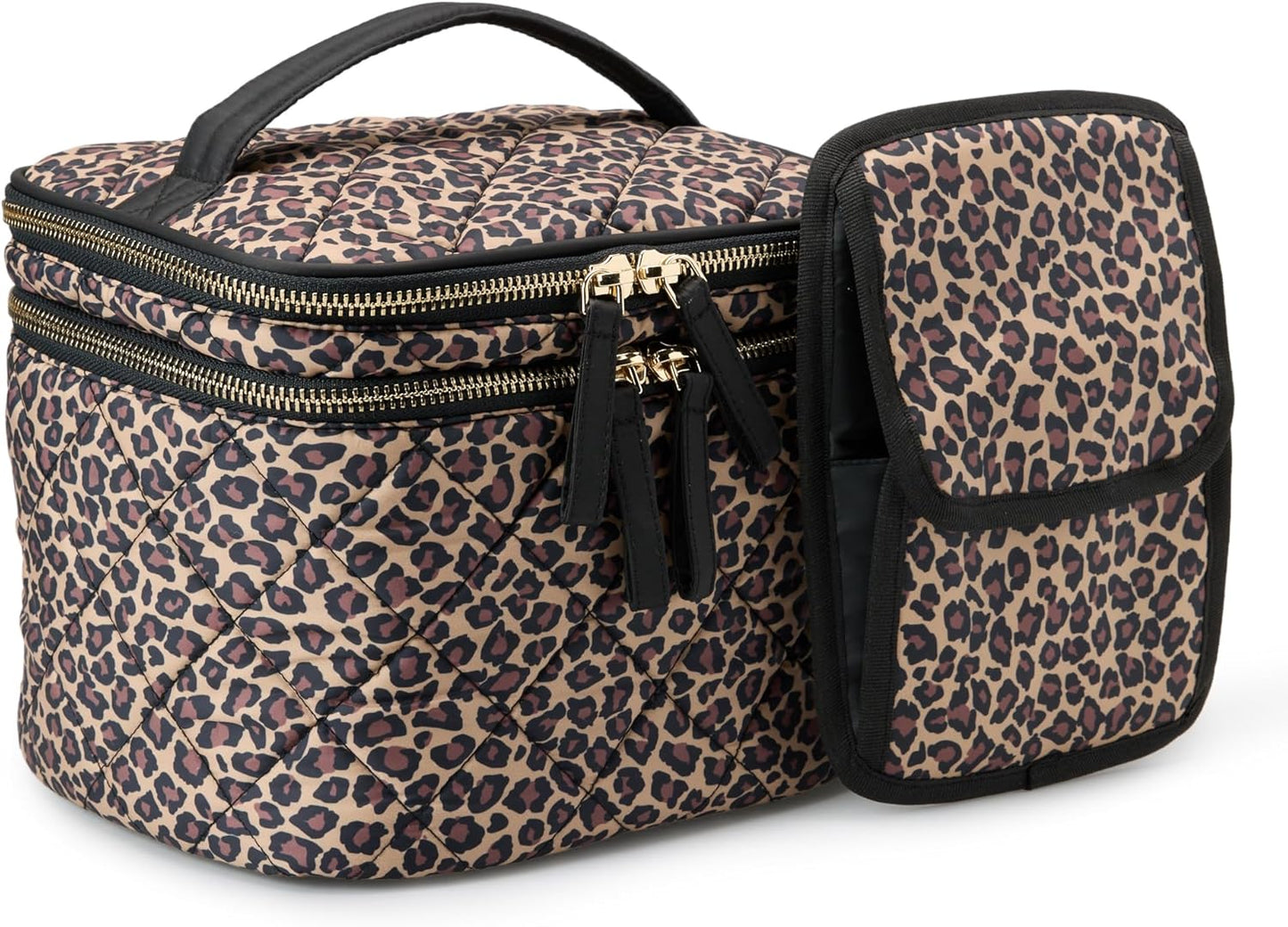 Estuche cosméticos acolchado mujer brochas leopardo