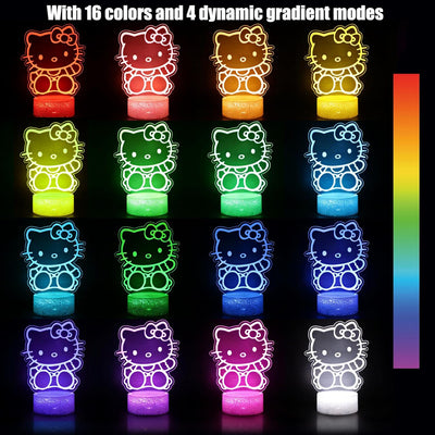 Luz nocturna gato 16 colores LED control remoto 3D
