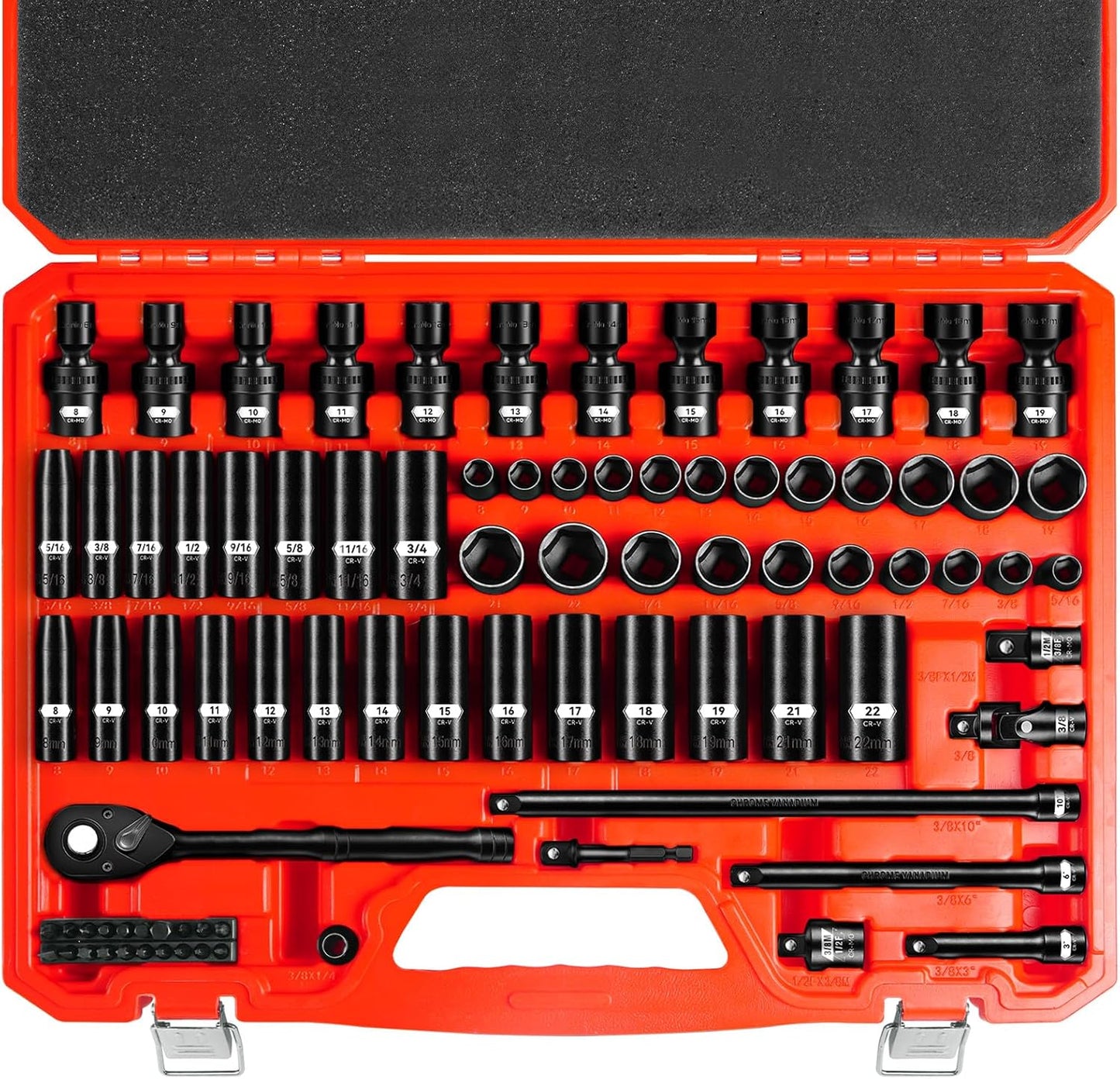 Set 85 Pzas Llaves Impacto 3/8pulg SAE y Métricas