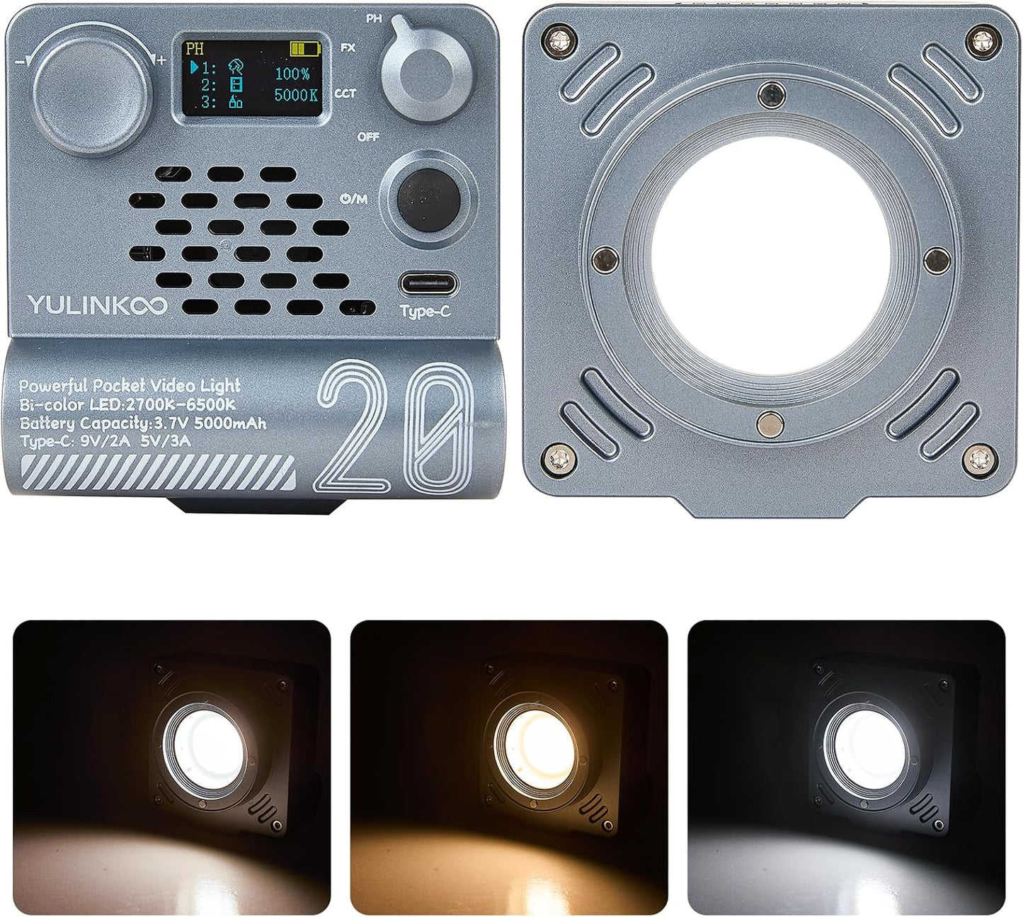 Panel luz LED portátil 3 colores blanco rosa negro