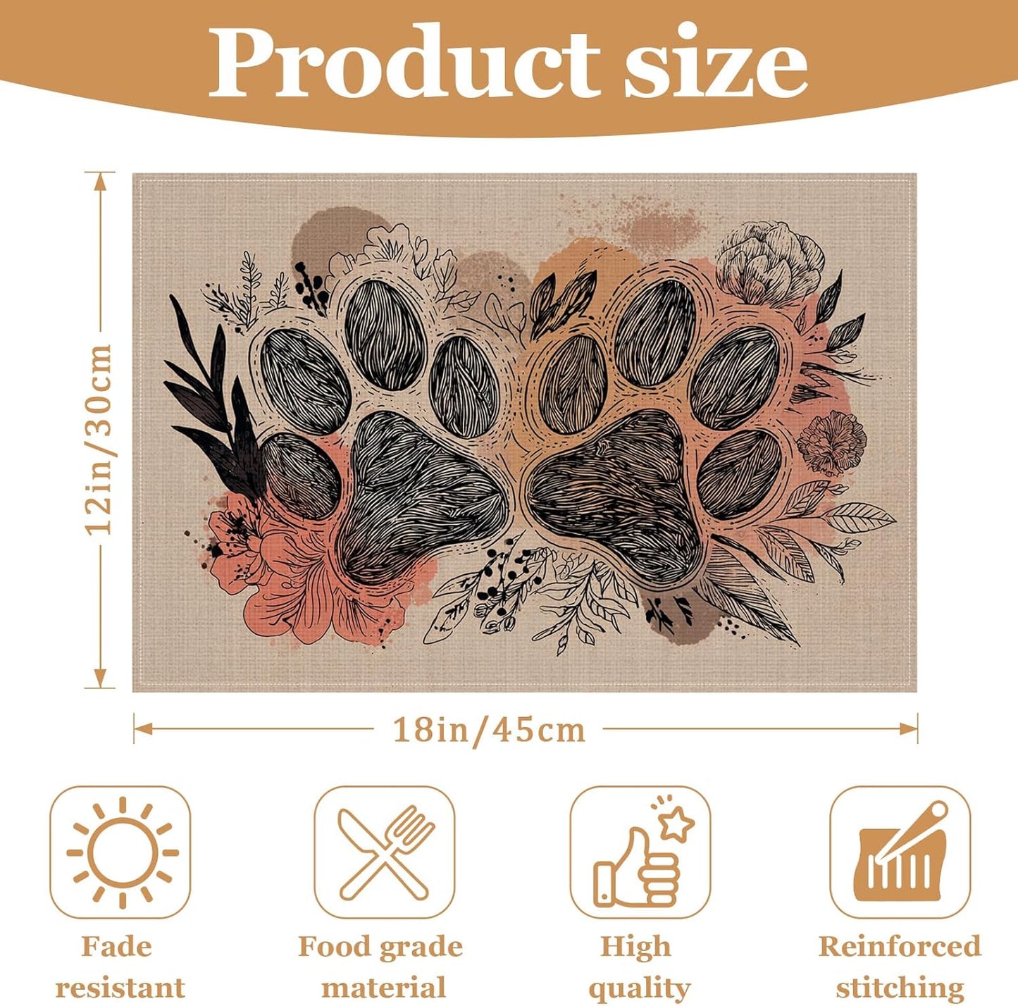 Placemats Boho Floral para mascotas de 12x18 pulgadas set de 6