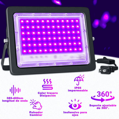 2 Luces LED Negra 50W IP66 con Enchufe para Fiesta Halloween