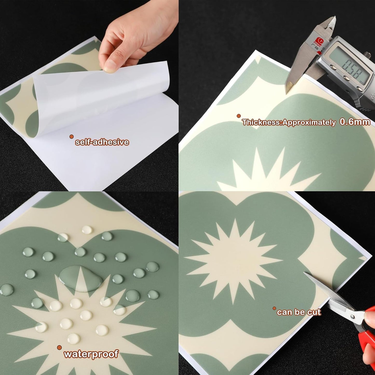 Adhesivo vintage impermeable para azulejos baño cocina 7.87x7.87pulg