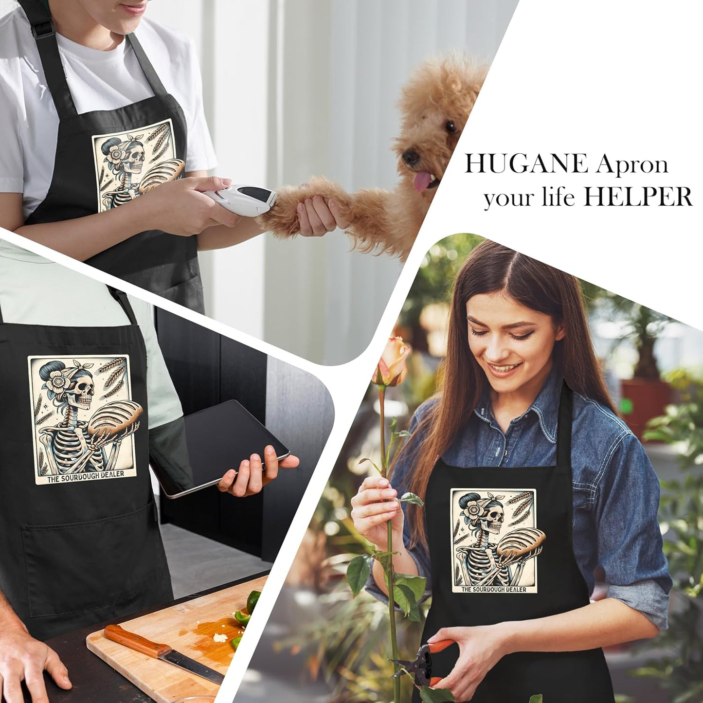 Delantal cocina gótica con bolsillos impermeable ajustable