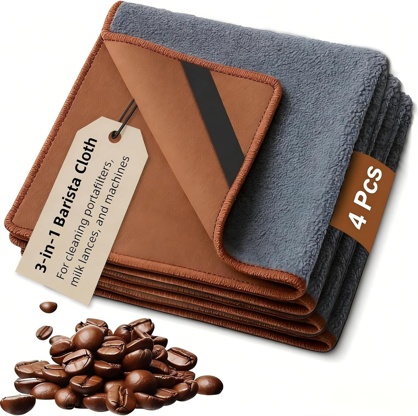 Set 4 Paños Microfibra Doble Cara Barista para Limpiar Máquina Café