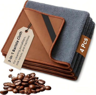 Set 4 Paños Microfibra Doble Cara Barista para Limpiar Máquina Café