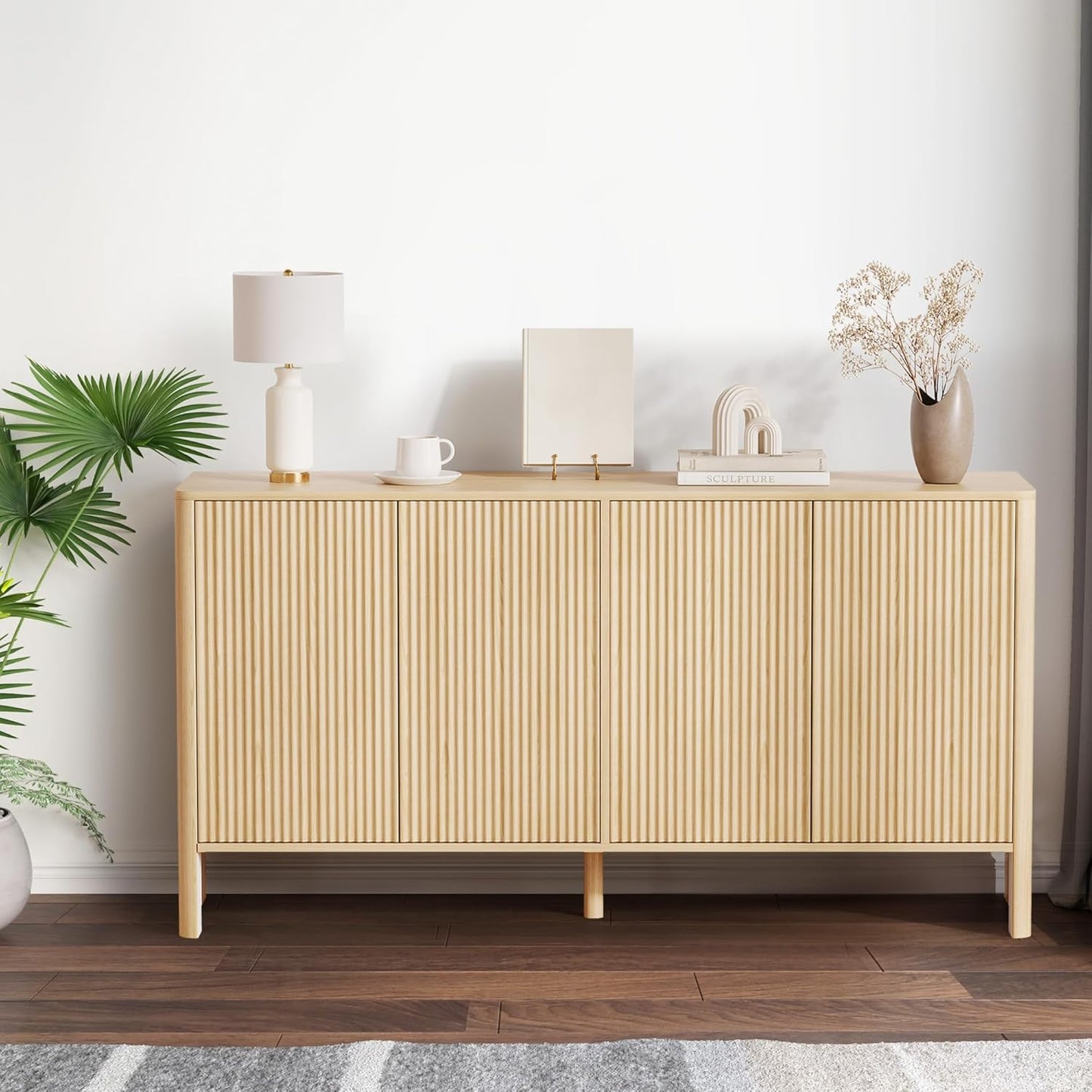 Armario buffet madera moderna acanalada 58pulg mesa consola