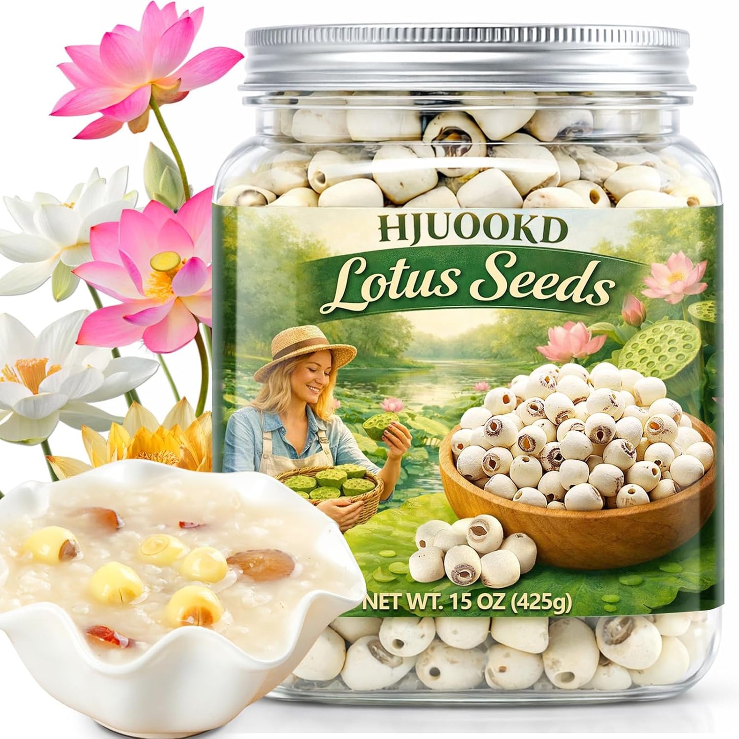 Semillas de loto blancas naturales sin núcleo 15 oz