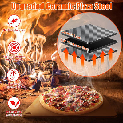 Kit acero pizza cerámica 13pulg para horno doméstico