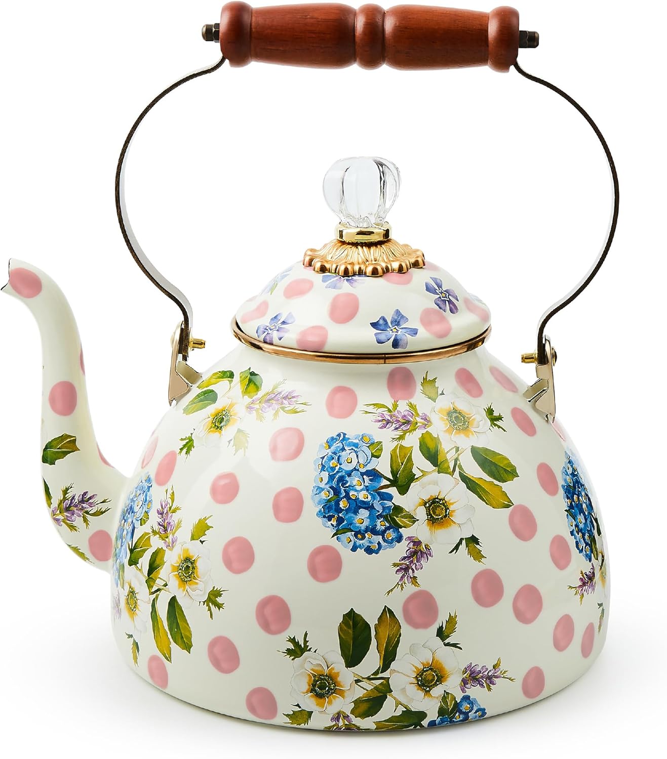 Tetera Esmaltada Decorativa Estufa 3qt Flores Rosa