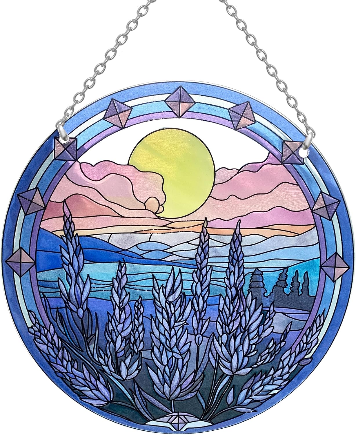 Atrapasoles lavanda 6pulg vitrales montaña decoración pared