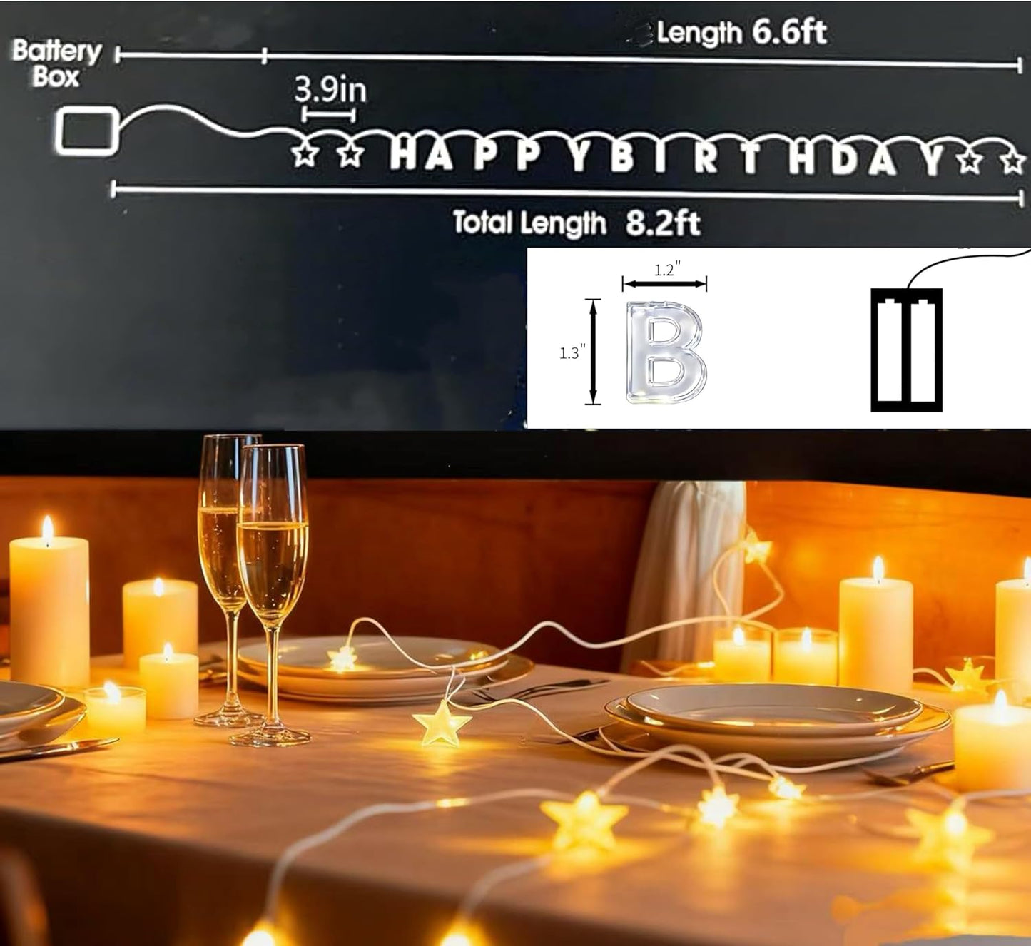 Cadena Luces LED Happy Birthday Blancas 1.2pulg 8.2pies